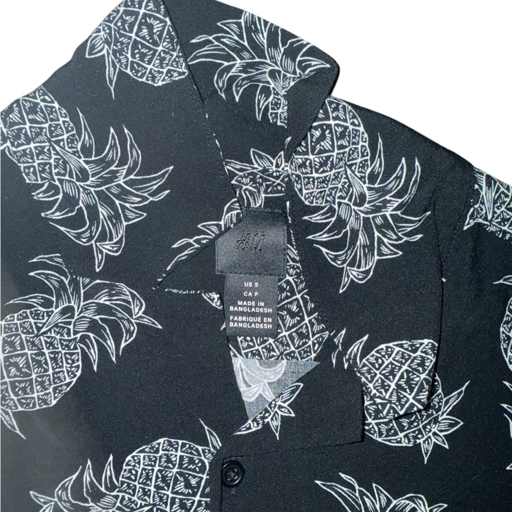 H&M Black and White Casual Button Down Shirt with Pineapple Print